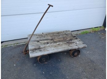 Antique Steel Wheel And Wood Pull Cart