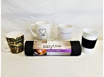 NEW Select Grip Easy Shelf Liner And Four Large Coffee Mugs