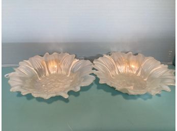 Vintage Pair  Akcam Turkish Iridescent Glass Flowers Bowl (8 Inches In Diameter)