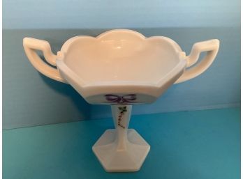 Vintage Westmoreland Ribbon And Bows White Milk Glass Open Compote