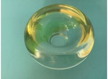 Vintage Green Vaseline Glass (?) Candle Puck