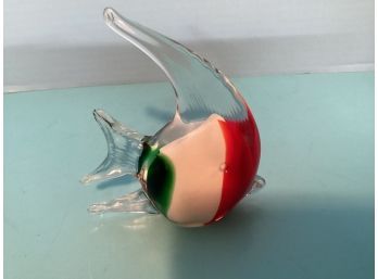 Vintage Murano Art Glass Multicolor Angel Fish Paperweight Base