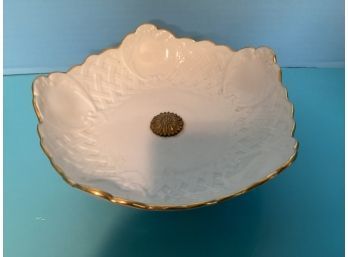 Vintage Footed French Limoges White Embossed Scalloped Footed Candy Dish