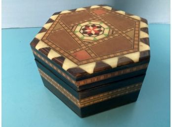 Vintage Small Hand Painted Wooden Mirrored Hinged Jewelry/Keepsake Box