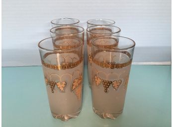 Vintage Set Of Six (6) Golden Grape Cerve Glass Tumblers  ( 5 1/4 Inches Height)