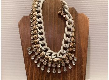 Vintage Simulated Leather And Rhinestones Bib Necklace