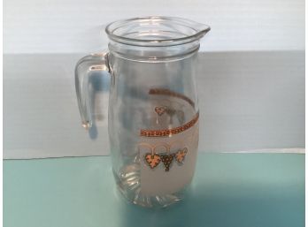 Vintage Golden Grape Cerve Glass  Pitcher  ( 8 1/4 Inches Height)