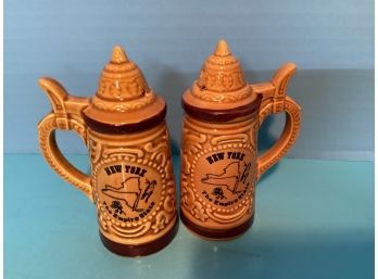 Vintage NY Souvenir Beer Stein Salt And Pepper Shakers