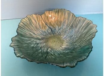 Wingtage  Akcam Turkish Iridescent Glass Flowers Bowl (9 Inches In Diameter)