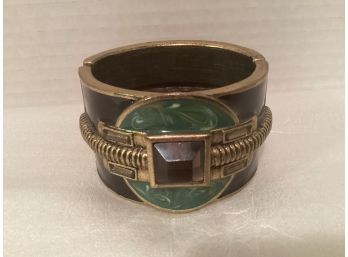 Vintage Brass Tone And Enamel Large Cuff Bracelet