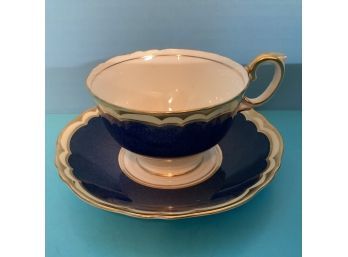 Vintage Crown Staffordshire Cobalt Blue Tea Cup And Saucer Set