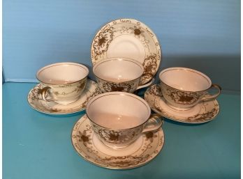 Vintage Set Of Four (4) Adline China Coronet Hand Painted Teacups And Saucers