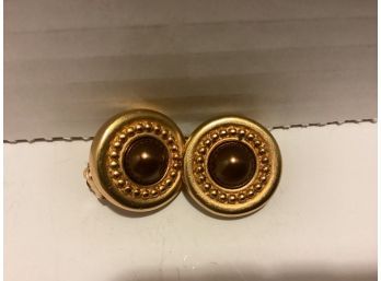 Vintage Carolee Gold Tone Round Button Clip  Earrings