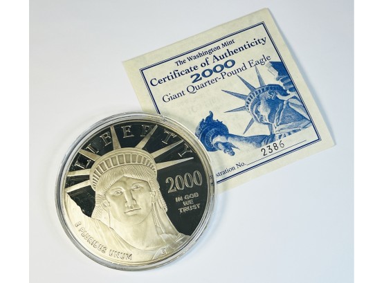 Giant 2000 Quarter Pound .999 Silver Eagle In Plastic Case With COA