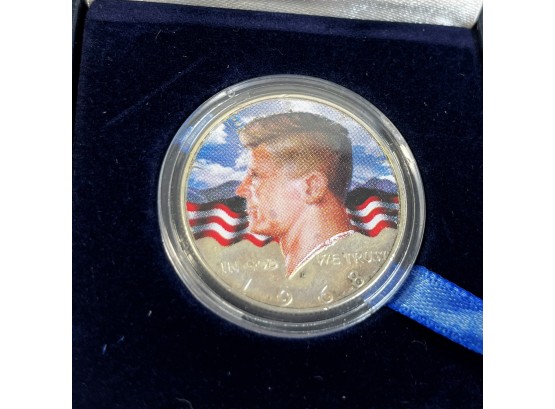 1968 Kennedy Silver Half Dollar Colorized In Display Case