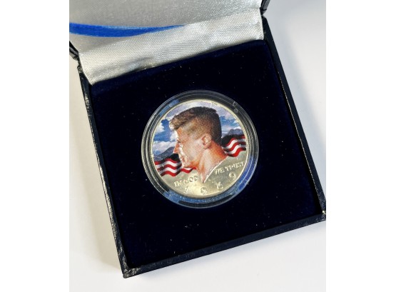 1969 Kennedy Silver Half Dollar Colorized In Display Case