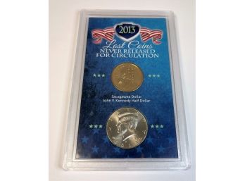 2013 Last Coins Never Released For Circulation Sacagawea & Kennedy Half Dollar In Plastic Case