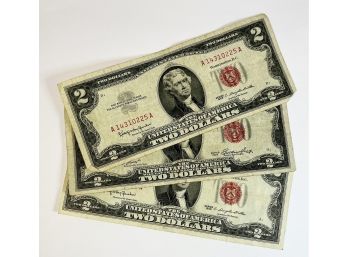 3 $2 Dollar Red Seal Notes (1- 1953, 2-1963)