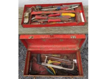 Red Carry Tool Box Full Of Hand Tools