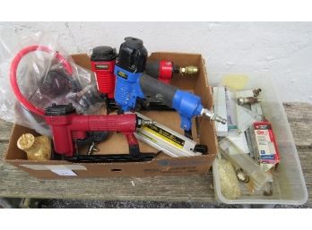 A Trio Of Air Nailers By Central Pneumatics & Husky - In Working Condition