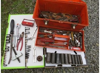Orange Tool Box Full Of Mostly Automotive Tools