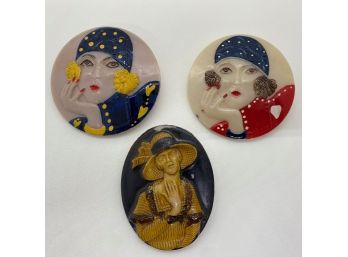 3 Vintage 1980s Brooches Pins