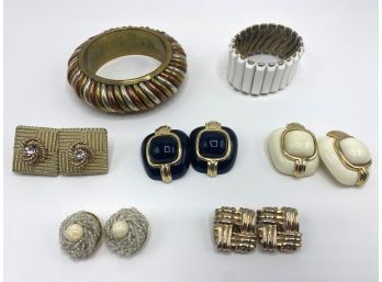 6 Vintage Clip-On Earrings & 2 Bracelets
