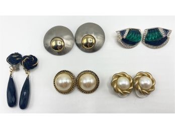 5 Vintage Clip-On Earrings Including Designer Erinn Pearl, Les Bernard, Richelieu & More