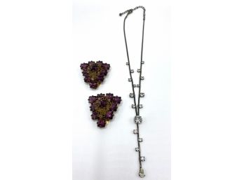 Vintage Rhinestone Necklace & Pair Of Dress Pins
