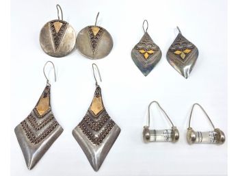 4 Vintage Earrings Marked 925 Silver, Some From Mexico