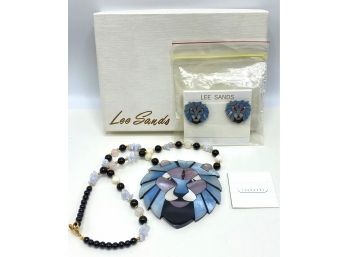 New In Box Lee Sands Lion Necklace & Earrings