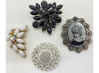 4 Vintage Brooches Pins, One By Monet