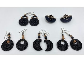 4 Hand Made Ceramic Earrings & 1 Vintage Clip-on Pair