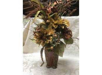 Faux Flowers In Wood Looking Pottery Vase