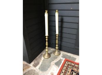 Huge ,heavy Brass Candle Holders 36' With Candles In