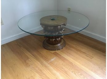 Beautiful Glass Round Coffee Table With Ornate Wood Base