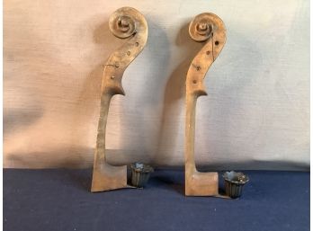 Early Scroll Wood Candle Stick Sconces