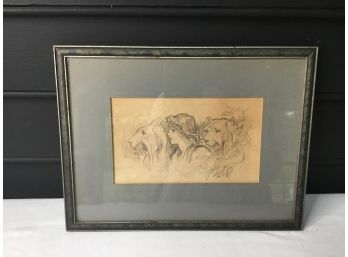 Pencil Drawing Of Girl With Lion And Bear
