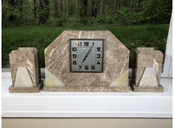 Incredible Vintage FRENCH ART DECO Marble Clock & Garniture Set - 1930s - 1940s - Incredible Lot ! WOW !