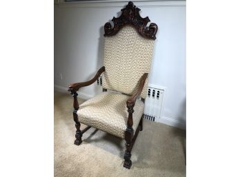 Spectacular Victorian Antique  Carved Oak Throne Chair - With Carved Shields & Heads AMAZING PATINA ! WOW !