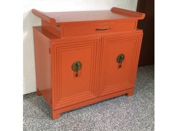 Fabulous Vintage Oriental Style Cabinet In The Manner Of James Mont - In Hermes Orange - Fantastic Hardware