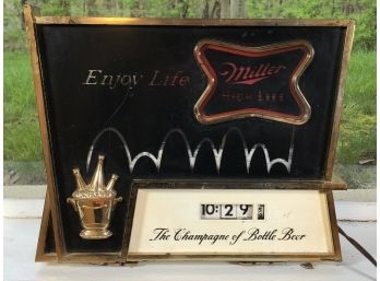 Awesome Vintage MILLER HIGH LIFE Adverting Clock With Florescent Light - Clock Works - Awesome Piece !