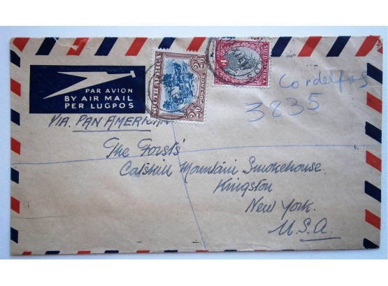 1947 Registered Air Mail From South Africa To Kingston, NY