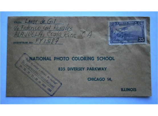 Costa Rica 1955 Air Mail Cover To Chicago