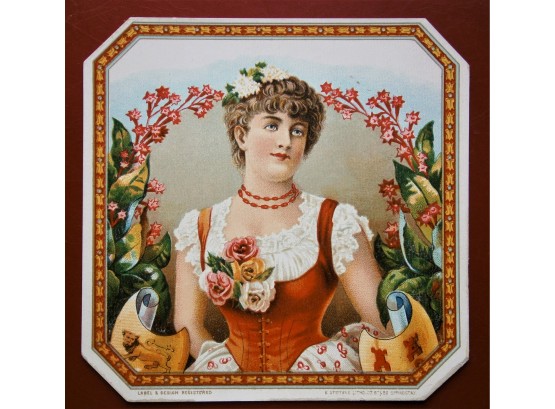 Generic Outer Cigar Label With Image Of Young Woman With Flowers