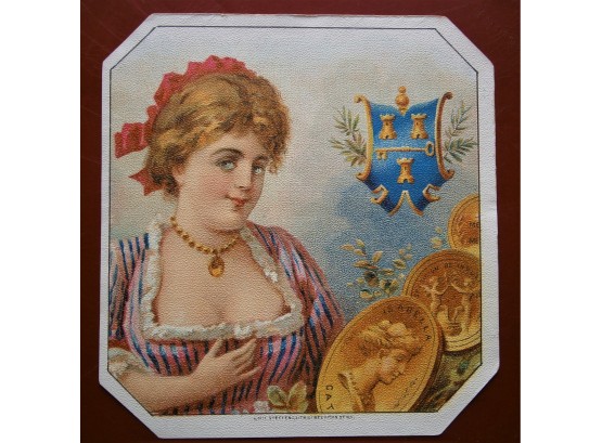 Generic Outer Cigar Label With Image Of Young Woman & Coins