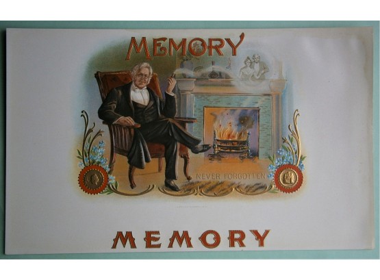 'MEMORY' Inner Lid Cigar Box Label, Form Early 1900