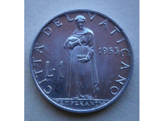 Vatican (Italy) 1953 Citta Del Vaticano 1 Lira Aluminum Coin