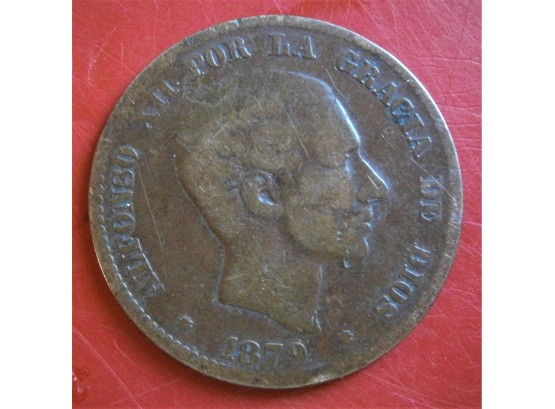 Spain 1879 King Alfonso XII Diez Centimos Coin