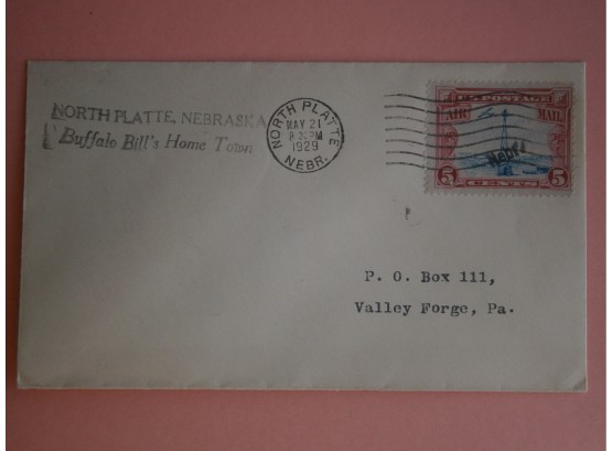 1929 Air Mail 'Buffalo Bill's Home Town', From North Platte, Neb.